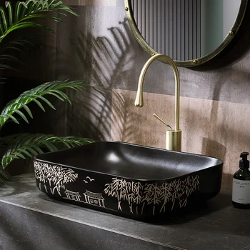 Цзиндэчжэнь Китай Художествен Порцелан, Ръчно изработени черна Керамична мивка Lavabo Мивки За Баня