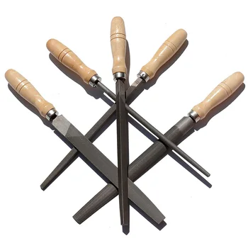 Набор от напильников от високо стомана с дървени дръжки, Файл за дърво, метал, пластмаса, 5 броя (Стоманена файл)